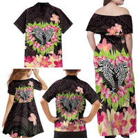 Polynesia Valentine's Day Family Matching Off Shoulder Maxi Dress and Hawaiian Shirt Hammerhead Shark Plumeria With Polynesian Pattern LT14 - Polynesian Pride