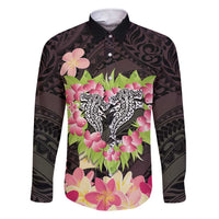 Polynesia Valentine's Day Family Matching Short Sleeve Bodycon Dress and Hawaiian Shirt Hammerhead Shark Plumeria With Polynesian Pattern LT14 Dad's Shirt - Long Sleeve Black - Polynesian Pride