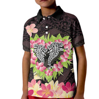 Polynesia Valentine's Day Kid Polo Shirt Hammerhead Shark Plumeria With Polynesian Pattern LT14 Kid Black - Polynesian Pride