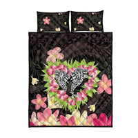 Polynesia Valentine's Day Quilt Bed Set Hammerhead Shark Plumeria With Polynesian Pattern