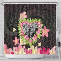 Polynesia Valentine's Day Shower Curtain Hammerhead Shark Plumeria With Polynesian Pattern