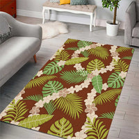Brown Hawaii Plumeria Lei With Tropical Leaves Area Rug