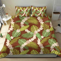Brown Hawaii Plumeria Lei With Tropical Leaves Bedding Set