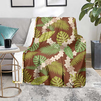 Brown Hawaii Plumeria Lei With Tropical Leaves Blanket