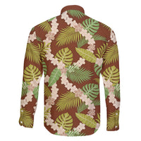 Brown Hawaii Plumeria Lei With Tropical Leaves Family Matching Long Sleeve Bodycon Dress and Hawaiian Shirt LT14 - Polynesian Pride