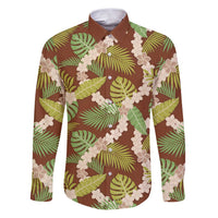Brown Hawaii Plumeria Lei With Tropical Leaves Family Matching Puletasi and Hawaiian Shirt