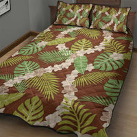 Brown Hawaii Plumeria Lei With Tropical Leaves Quilt Bed Set
