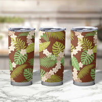 Brown Hawaii Plumeria Lei With Tropical Leaves Tumbler Cup