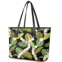 Black Hawaii Plumeria Lei With Tropical Leaves Leather Tote Bag