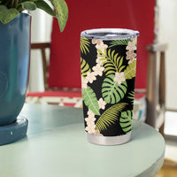 Black Hawaii Plumeria Lei With Tropical Leaves Tumbler Cup