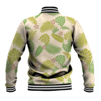Beige Hawaii Plumeria Lei With Tropical Leaves Baseball Jacket