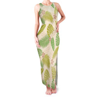 Beige Hawaii Plumeria Lei With Tropical Leaves Family Matching Tank Maxi Dress and Hawaiian Shirt