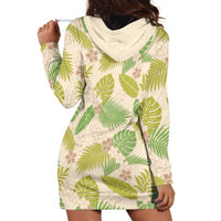Beige Hawaii Plumeria Lei With Tropical Leaves Hoodie Dress