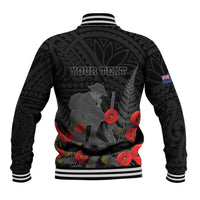 Personalised New Zealand ANZAC Day Baseball Jacket Lest We Forget Soldier Memorial