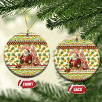 Hawaiian Santa Aloha Pineapple Christmas Ceramic Ornament Mele Kalikimaka LT15 Circle Cream - Polynesian Pride