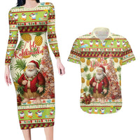 Hawaiian Santa Aloha Pineapple Christmas Couples Matching Long Sleeve Bodycon Dress and Hawaiian Shirt Mele Kalikimaka - Polynesian Pride