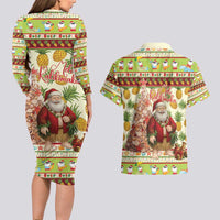 Hawaiian Santa Aloha Pineapple Christmas Couples Matching Long Sleeve Bodycon Dress and Hawaiian Shirt Mele Kalikimaka - Polynesian Pride