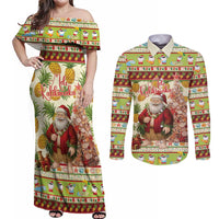 Hawaiian Santa Aloha Pineapple Christmas Couples Matching Off Shoulder Maxi Dress and Long Sleeve Button Shirt Mele Kalikimaka - Polynesian Pride