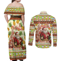 Hawaiian Santa Aloha Pineapple Christmas Couples Matching Off Shoulder Maxi Dress and Long Sleeve Button Shirt Mele Kalikimaka - Polynesian Pride
