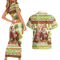 Hawaiian Santa Aloha Pineapple Christmas Couples Matching Short Sleeve Bodycon Dress and Hawaiian Shirt Mele Kalikimaka - Polynesian Pride
