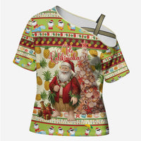 Hawaiian Santa Aloha Pineapple Christmas Cross Shoulder Shirt Mele Kalikimaka - Polynesian Pride
