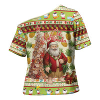 Hawaiian Santa Aloha Pineapple Christmas Cross Shoulder Shirt Mele Kalikimaka - Polynesian Pride