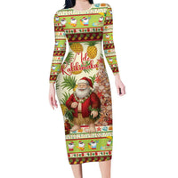 Hawaiian Santa Aloha Pineapple Christmas Family Matching Long Sleeve Bodycon Dress and Hawaiian Shirt Mele Kalikimaka - Polynesian Pride