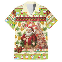 Hawaiian Santa Aloha Pineapple Christmas Family Matching Mermaid Dress and Hawaiian Shirt Mele Kalikimaka LT15 Dad's Shirt - Short Sleeve Cream - Polynesian Pride