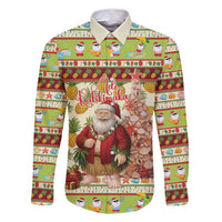 Hawaiian Santa Aloha Pineapple Christmas Family Matching Mermaid Dress and Hawaiian Shirt Mele Kalikimaka LT15 Dad's Shirt - Long Sleeve Cream - Polynesian Pride