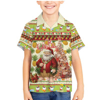 Hawaiian Santa Aloha Pineapple Christmas Family Matching Mermaid Dress and Hawaiian Shirt Mele Kalikimaka LT15 Son's Shirt Cream - Polynesian Pride