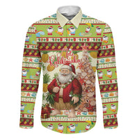 Hawaiian Santa Aloha Pineapple Christmas Family Matching Off Shoulder Maxi Dress and Hawaiian Shirt Mele Kalikimaka LT15 Dad's Shirt - Long Sleeve Cream - Polynesian Pride