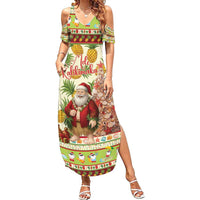 Hawaiian Santa Aloha Pineapple Christmas Family Matching Summer Maxi Dress and Hawaiian Shirt Mele Kalikimaka LT15 Mom's Dress Cream - Polynesian Pride