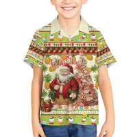Hawaiian Santa Aloha Pineapple Christmas Family Matching Summer Maxi Dress and Hawaiian Shirt Mele Kalikimaka LT15 Son's Shirt Cream - Polynesian Pride