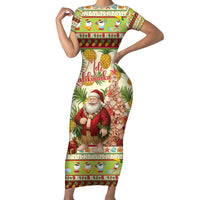 Hawaiian Santa Aloha Pineapple Christmas Short Sleeve Bodycon Dress Mele Kalikimaka - Polynesian Pride