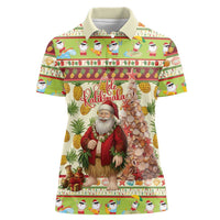 Hawaiian Santa Aloha Pineapple Christmas Women Polo Shirt Mele Kalikimaka LT15 Female Cream - Polynesian Pride