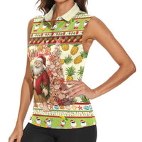 Hawaiian Santa Aloha Pineapple Christmas Women Sleeveless Polo Shirt Mele Kalikimaka - Polynesian Pride