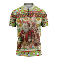 Hawaiian Santa Aloha Pineapple Christmas Zipper Polo Shirt Mele Kalikimaka LT15 Cream - Polynesian Pride