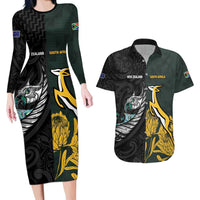 New Zealand and South Africa Rugby Custom Couples Matching Long Sleeve Bodycon Dress and Hawaiian Shirt Silver Fern With Springboks