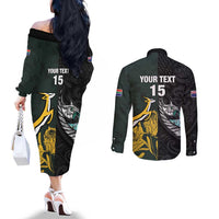 New Zealand and South Africa Rugby Custom Couples Matching Off The Shoulder Long Sleeve Dress and Long Sleeve Button Shirt Silver Fern With Springboks LT15 - Polynesian Pride