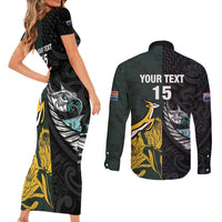 New Zealand and South Africa Rugby Custom Couples Matching Short Sleeve Bodycon Dress and Long Sleeve Button Shirt Silver Fern With Springboks LT15 - Polynesian Pride