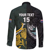 New Zealand and South Africa Rugby Custom Family Matching Long Sleeve Bodycon Dress and Hawaiian Shirt Silver Fern With Springboks LT15 - Polynesian Pride