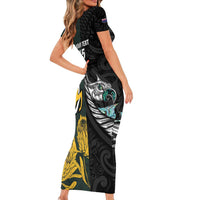 New Zealand and South Africa Rugby Custom Family Matching Short Sleeve Bodycon Dress and Hawaiian Shirt Silver Fern With Springboks LT15 - Polynesian Pride