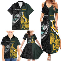 New Zealand and South Africa Rugby Custom Family Matching Summer Maxi Dress and Hawaiian Shirt Silver Fern With Springboks LT15 - Polynesian Pride