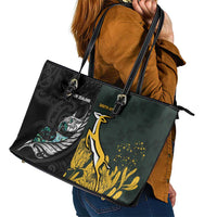 New Zealand and South Africa Rugby Leather Tote Bag Silver Fern With Springboks LT15 - Polynesian Pride