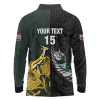 New Zealand and South Africa Rugby Custom Long Sleeve Polo Shirt Silver Fern With Springboks