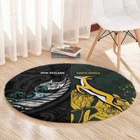 New Zealand and South Africa Rugby Round Carpet Silver Fern With Springboks