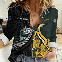 New Zealand and South Africa Rugby Custom Women Casual Shirt Silver Fern With Springboks