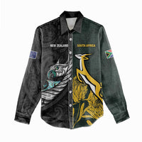 New Zealand and South Africa Rugby Custom Women Casual Shirt Silver Fern With Springboks