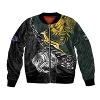 New Zealand and South Africa Rugby Personalised Bomber Jacket Maori Kiwi With Springboks LT15 Unisex Black - Polynesian Pride