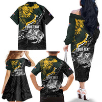 New Zealand and South Africa Rugby Personalised Family Matching Off The Shoulder Long Sleeve Dress and Hawaiian Shirt Maori Kiwi With Springboks